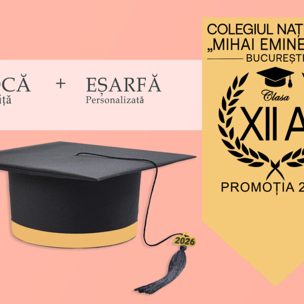 Tocă simplă și eșarfă absolvire personalizată Auriu+ Diplomă Gratis