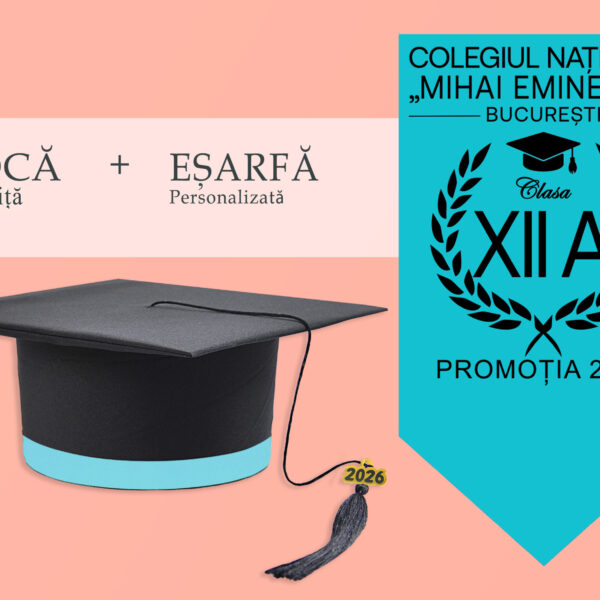 Tocă simplă și eșarfă absolvire personalizată Turcoaz spre verde + Diplomă Gratis