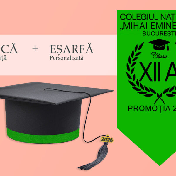 Tocă simplă și eșarfă absolvire personalizată Verde+ Diplomă Gratis
