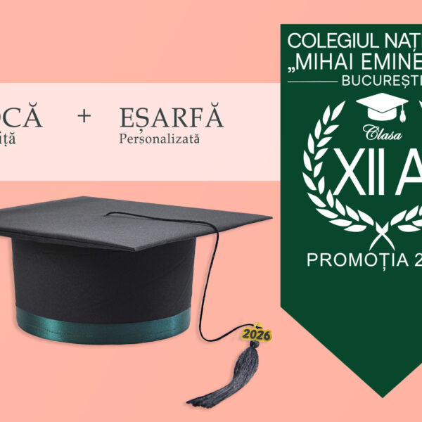Tocă simplă și eșarfă absolvire personalizată Verde Smarald + Diplomă Gratis